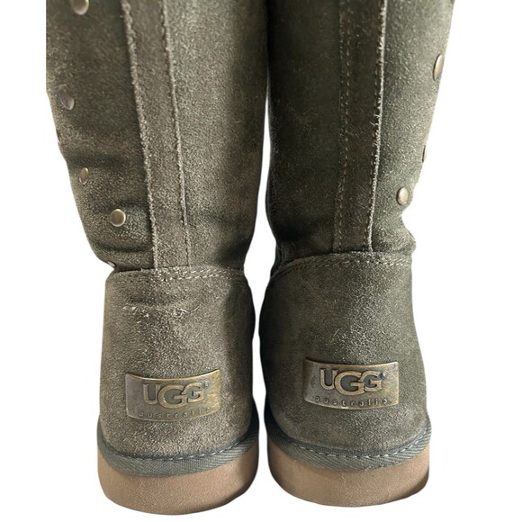 Ugg Rock Star Womens Studded Olive Green Suede Shearling Knee High Boots Sz 8 - Picture 6 of 13